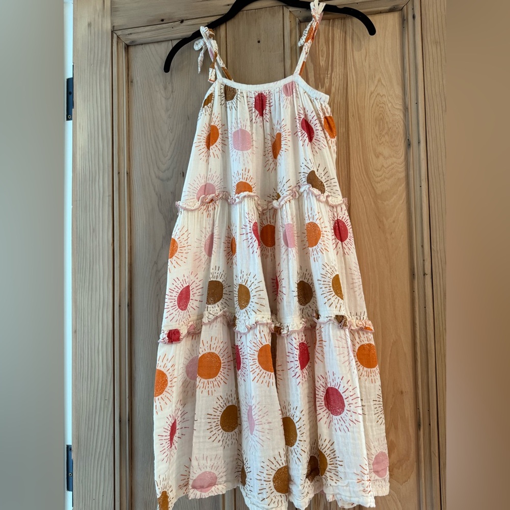 Pink Chicken Kids Dress with Pink, Orange, and Brown Sunburst